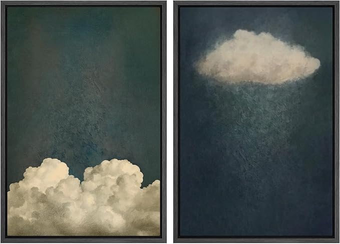 IDEA4WALL Framed Canvas Print Wall Art Set Dreamy Cloud Abstract Cloudscape Illustrations Modern Art Decorative Coastal Cottage Seascape for Bedroom - 24"x36"x2 BLACK