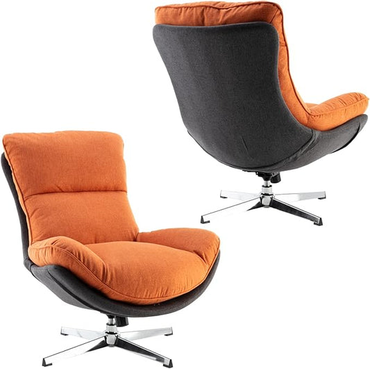 LukeAlon Linen Swivel Lounge Chairs Set of 2, Upholstered High Back Accent Chairs with Metal Base Comfy Recliner Chair Modern Single Sofa Chair for Living Room Office, Orange