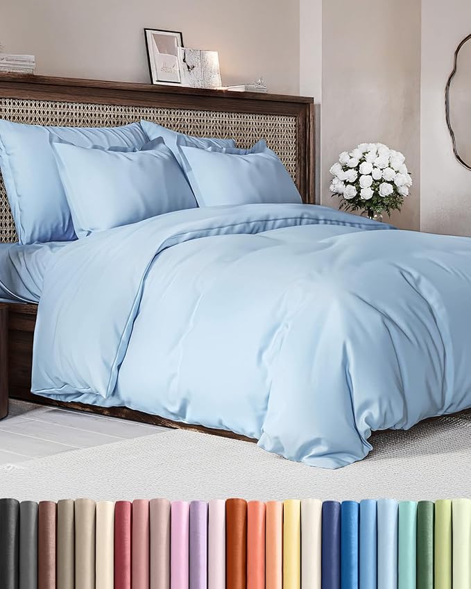 Duvet Cover King Size - Extra Soft King Size Duvet Cover - Lightweight, Breathable & Cozy - Easy Care & Fade Free w/Zipper Closures & Ties - 104" x 90" Inches - (Sky Blue) Comforter Not Included