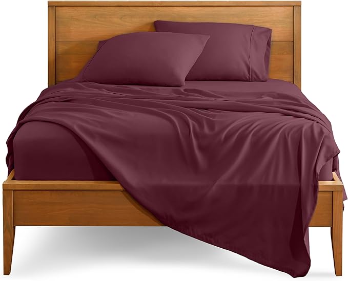 Bare Home Twin XL Sheet Set - 1800 Ultra-Soft Microfiber Twin Extra Long Bed Sheets - Double Brushed - Deep Pockets - Easy Fit - 3 Piece Set - Bedding Sheets & Pillowcases (Twin XL, Burgundy)