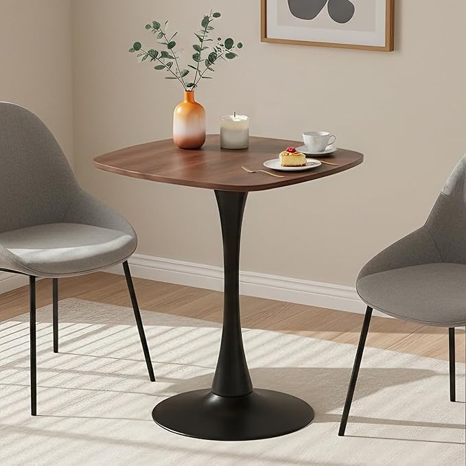 Small Square Dining Table,24" Tulip Table with Metal Pedestal,15-Minute Quick Assembly,Mid Century Modern Leisure Table for Kitchen Small Places Cafe (Faux Walnut)