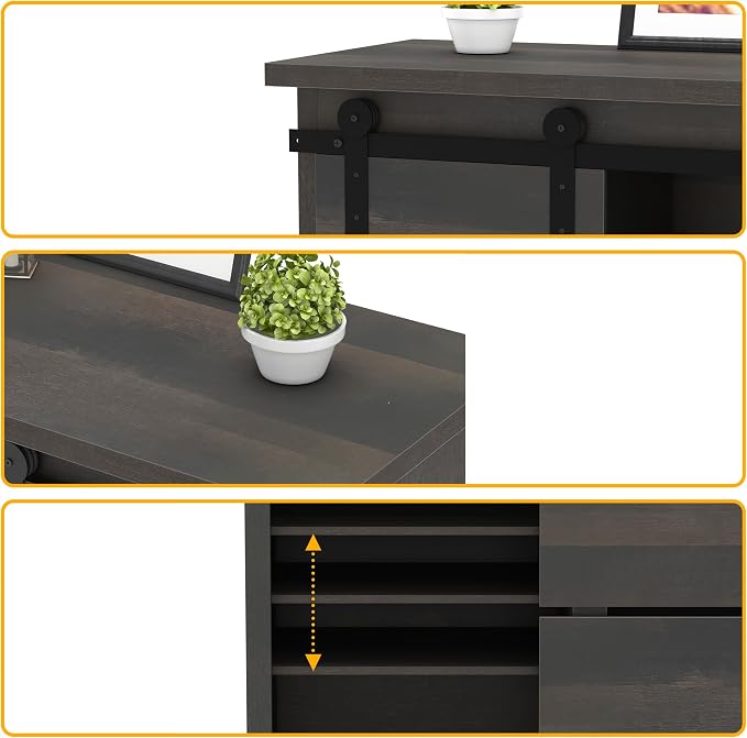 NSdirect Sideboard Coffee Bar Cabinet,Modern Farmhouse Buffet Station Sliding Barn Door Storage Credenza Console with Slat and Shelf Entryway Storage Cabinet Kitchen Dining Living Room, Brown