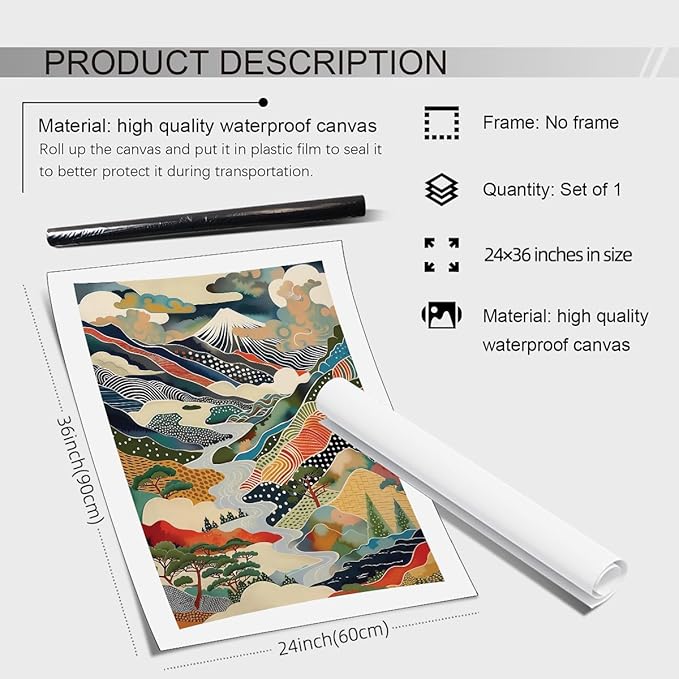 EOLRCIG Japanese Mount Fuji Poster Colorful Nature Landscape Mountain Wall Art Modern Trendy Abstract Aesthetic Canvas Prints Wall Decor for Home Bedroom 24X36 inch Unframed