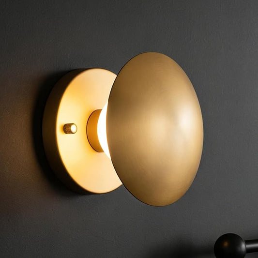 Modern Gold Mushroom Wall Sconces, Globe Spherical Wall Lamp, Mid Century Small Brass Vanity Single Ball Lights Fixture, Contemporary Milk Glass Wall Mounted Lamp for Bedroom Bathroom Hallway