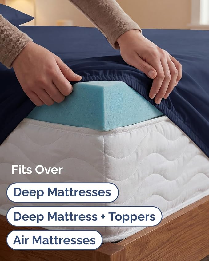 Extra Deep Twin XL Sheet Set - 4 Piece College Dorm Bed Sheets Set with Extra Deep Pockets - Ultra-Soft, Comfy & Breathable Bedding for Women, Men, Kids & Teens - Wrinkle & Fade Resistant - Navy Blue