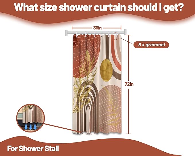 Boho Mid Century Modern Shower Curtain Bohemian MCM Shower Curtains for Bathroom Decor Sets, Waterproof Fabric with Hooks 36x72in
