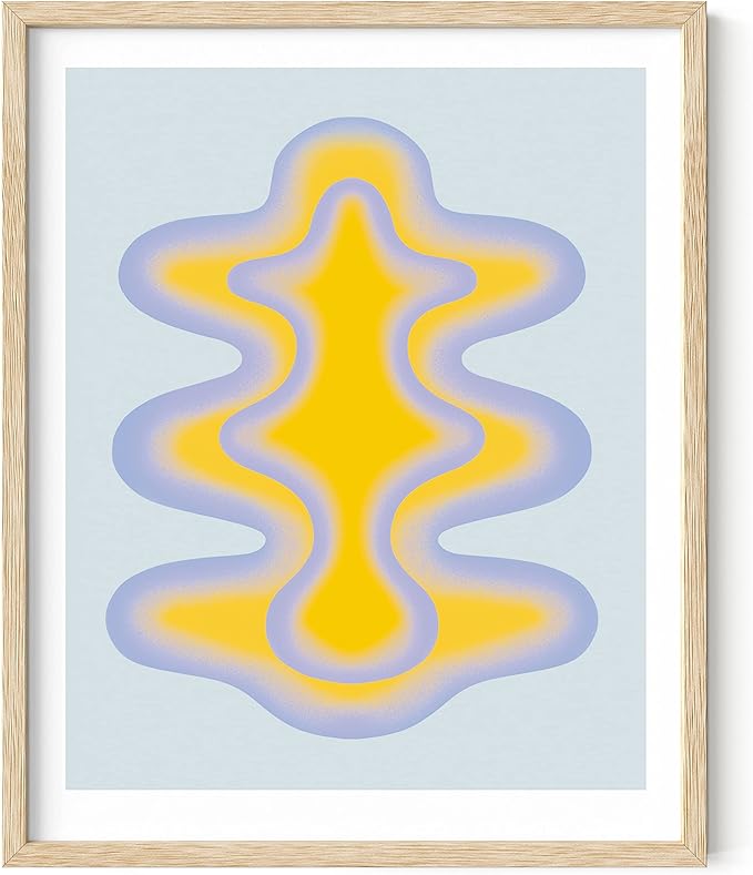 HAUS AND HUES Abstract Wall Art – Colorful Modern Prints, Blue and Yellow Shapes, Minimalist Vintage-Inspired Wall Decor (Beige Frame, 16x20)