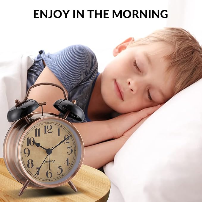 rjuwurv 4" Loud Alarm Twin Bell Alarm Clock, Night Light, Desk Clock Table Alarm Clock Bedroom Alarm Clock(Bronze)