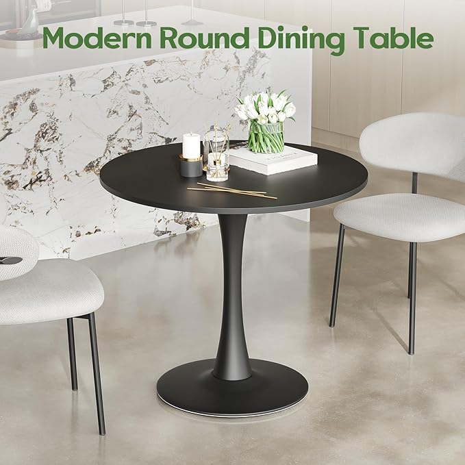 Soohow 31.5" Small Round Dining Table Seats Up to 2-4 People,Wood Tabletop Tulip Dining Table with Metal Pedestal Base