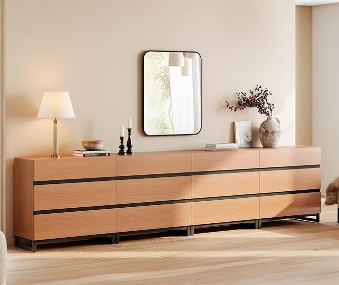 WAMPAT Dresser for Bedroom, Closet Organizers and Storage with 12 Drawers, Chest of Drawers with Metal Base, Wooden Modern Dresser for Living Room, Bedroom, Entryway, Mocha
