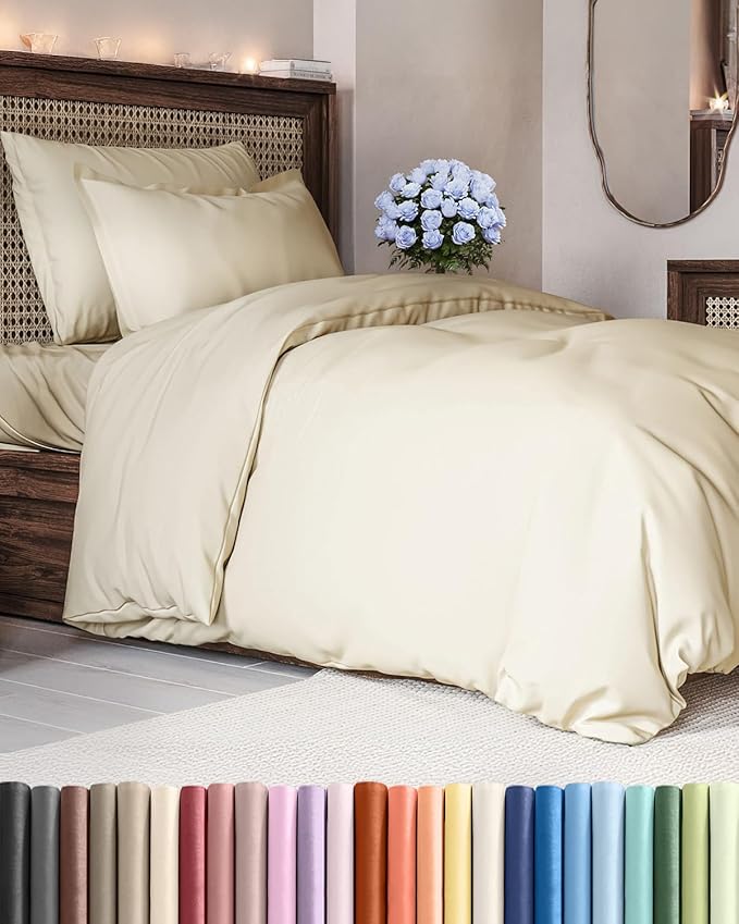 Duvet Cover Twin/Twin XL Size - Extra Soft Twin/Twin XL Size Duvet Cover - Breathable, Easy Care and Fade Free with Zipper Closures & Ties - 68" x 90" Inches - (Off White) Comforter Not Included