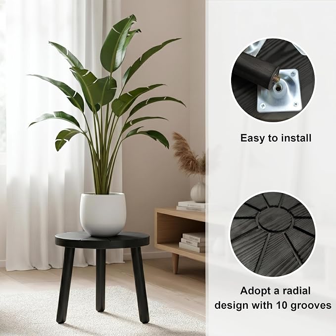 Delma Wood Plant Stands Indoor, 3-Pack Single Plant Stand for 7-10 Inch Pots, Mid-Century Modern Plant Stool, Tall Plant Stand for Large Plants for Living Room, Balcony, Office (Black, 3-Pack)