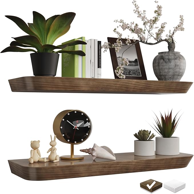 Premium Wood White Floating Shelves for Wall 16 Inch (Set of 2) (American Walnut, Glossy, 36" x 8" x 1.6")