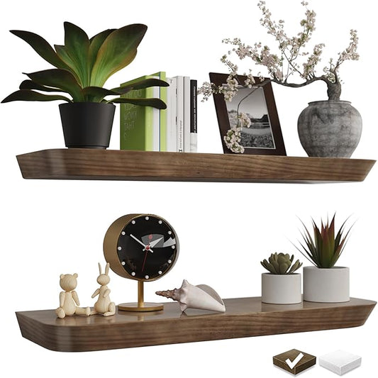 Premium Wood White Floating Shelves for Wall 16 Inch (Set of 2) (American Walnut, Glossy, 36" x 8" x 1.6")