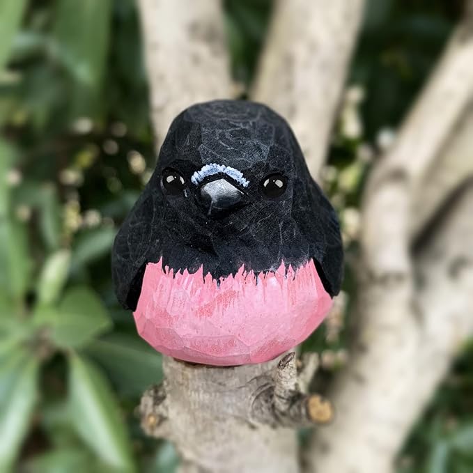 Bird Figurines Hand Carved Painted Wooden Statues for Home Decor, Gift for Bird Lovers,Housewarming, Birthday, Christmas, Anniversaries (NO.20-Pink Robin)