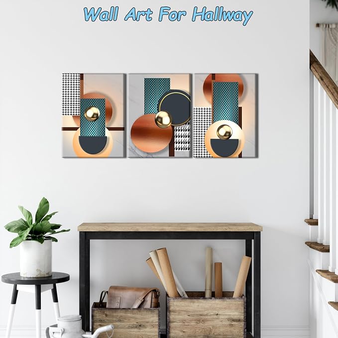 Pennimor 3Pcs Framed Geometric Abstract Wall Art, Simple Neutral Wood Wall Decor, Modern Minimalist Artwork Printing for Bathroom Bedroom Living Room Home Office Farmhouse 16x24in