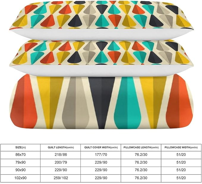 Mid Century Duvet Cover Sets Aesthetic Abstract Geometric Mid Century Retro Printed Lightweight Soft Quilt Cover Minimalist Soft Microfiber 3 Piece (1 Duvet Cover 79x90in + 2 Pillow Sham 20x30in)