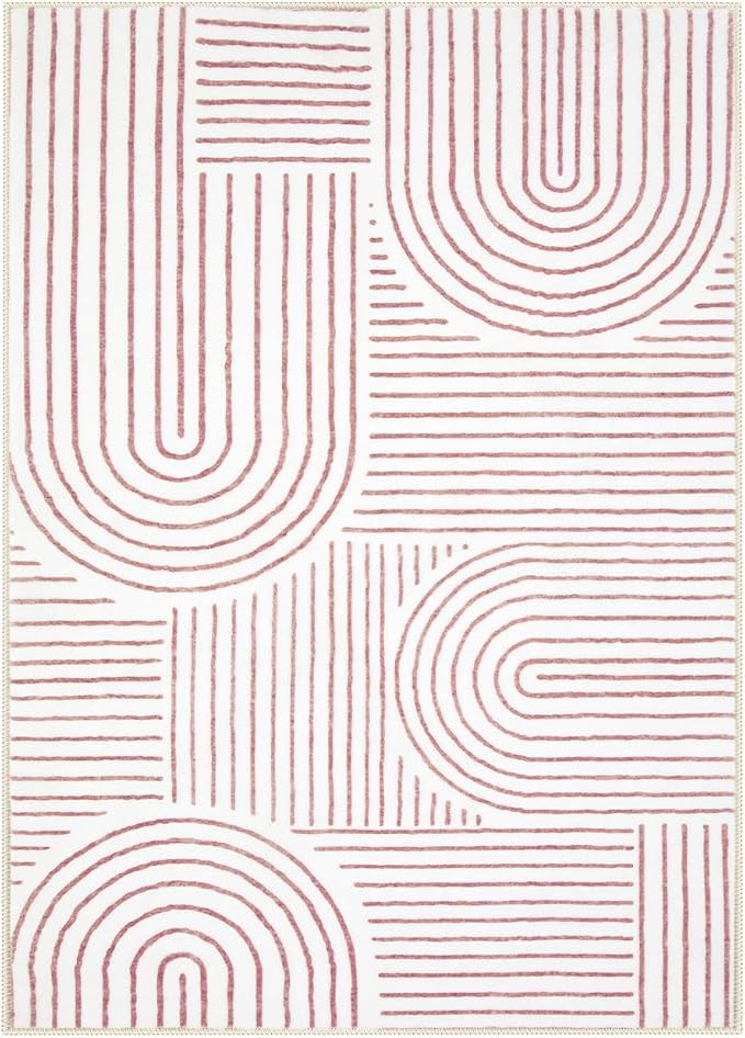 Lahome Abstract 6x9 Area Rugs, Soft Washable Rugs for Living Room Ultra-Thin Non Slip Dining Room Rug, Pink Rug Throw Large Carpet for Bedroom Office Darrell (6'x9',Pink/White)