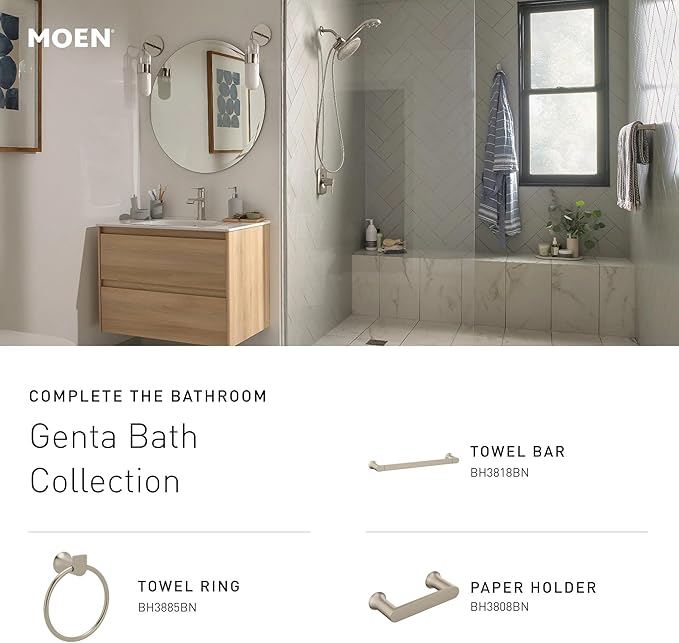 Moen Genta LX Brushed Nickel Modern Single Robe or Towel Hanger for Kitchen or Bathroom, BH3803BN