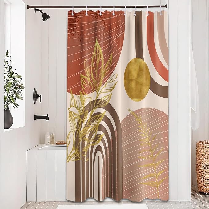 Boho Mid Century Modern Shower Curtain Bohemian MCM Shower Curtains for Bathroom Decor Sets, Waterproof Fabric with Hooks 48x72in
