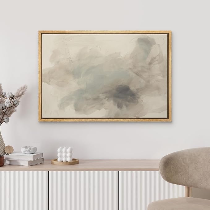 MUDECOR Framed Canvas Print Wall Art Soft Minimalist Abstract Brushstroke Illustrations Minimalism Decorative Bohemian Zen for Living Room, Bedroom, Office - 16"x24" NATURAL
