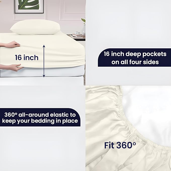 SGI bedding 100% Egyptian Cotton Sheets RV King Size – 600 Thread Count Sheets Set, Soft, Cooling, 15" Deep Pocket, Luxury Hotel Bedding, Breathable, Durable - Butter