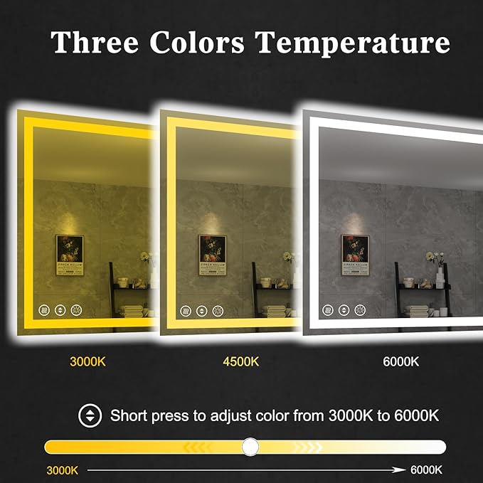 WTTY 40"x28" LED Bathroom Mirror with Lights, Backlit and Front Lighted Bathroom Vanity Mirrors for Wall, Anti-Fog, Dimmable Wall Mirrors for Bathroom, Memory, Tempered Glass, Double LED Vanity Mirror