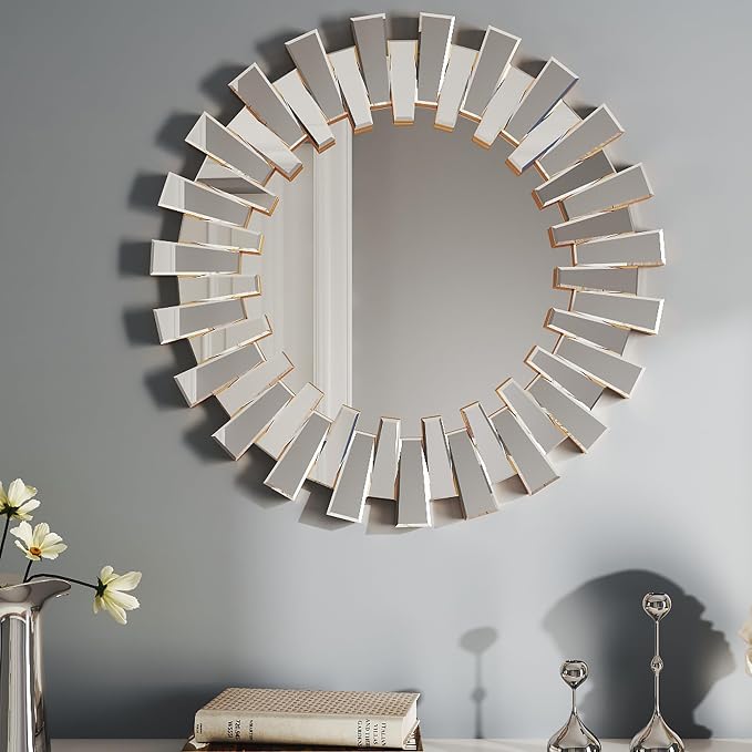 Sunburst Mirror - 26'' Gold Starburst Mirror with Beveled Glass Frame, Wall Decor Mirrors for Living Room, Dining Room, Bedroom,Hallway
