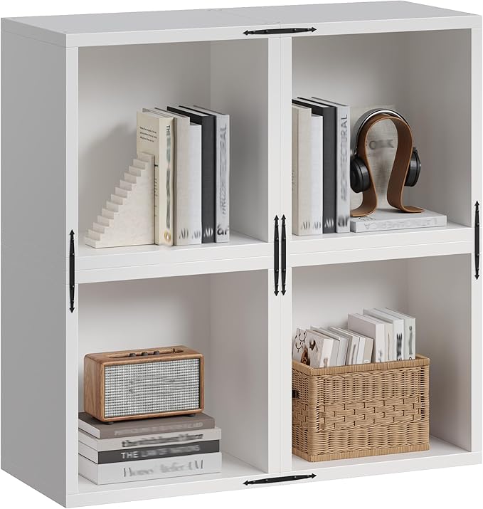 Homkdom 4 Cube Storage Organizer, DIY Book Shelf with Open Shelves, Stackable Cube Bookcase with Anti-Tip Design, Bedroom, Office, Dorm, White