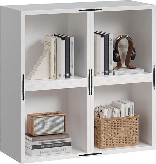 Homkdom 4 Cube Storage Organizer, DIY Book Shelf with Open Shelves, Stackable Cube Bookcase with Anti-Tip Design, Bedroom, Office, Dorm, White