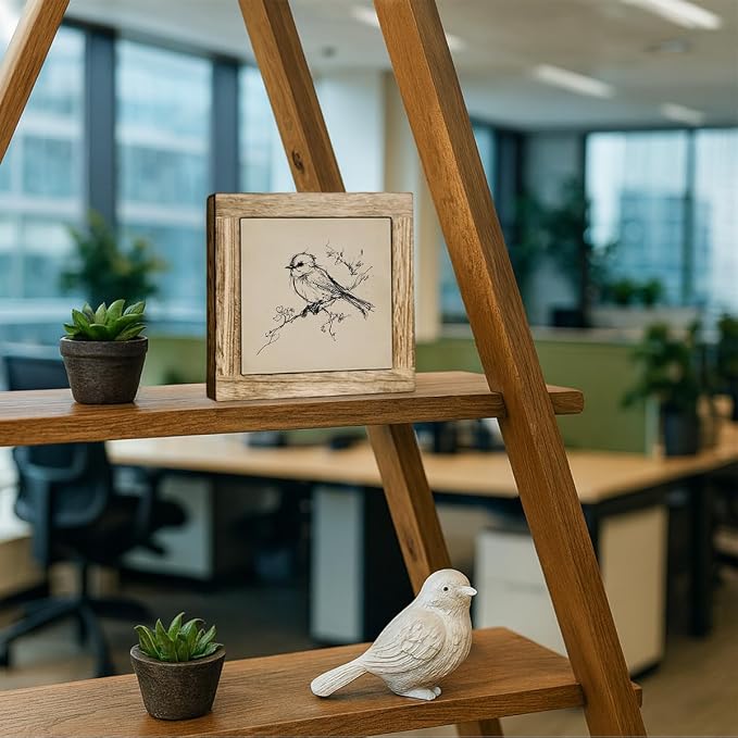 Minimalist Bird Sketch Wooden Desktop Sign, Vintage Line Drawing Bird Wood Plaque Tabletop Decor, Rustic Farmhouse Nature Wooden Sign for Home Office Shelf