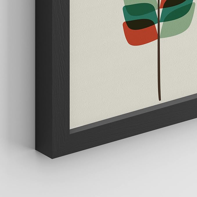 SIGNWIN Framed Mid-Century Modern Retro Botanical Flower Garden Wall Art, Set of 4 Abstract Geometric Wall Decor Prints, Nature Wilderness Wall Décor for Living Room, Bedroom - 12"x16" Black