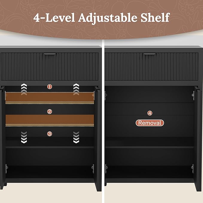 55" W Fluted Buffet Cabinet with Storage Accent Sideboard with 2 Drawers & 4 Doors,Wood Media Console Coffee Bar Table with Adjustable Shelves for Living Room,Kitchen and Dining Room