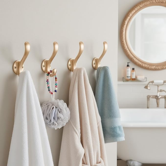 6 Pack Coat Hooks Wall Mount Heavy Duty Utility Retro Double Hooks for Hanging Coats,Hat, Towel, Key, Robe, Scarf, Bag, Cap (Gold)