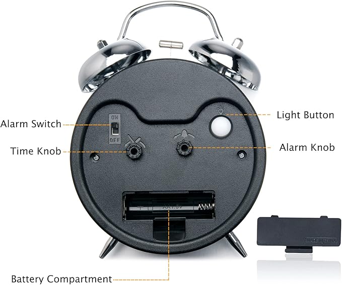 Peakeep Loud Alarm Clock for Heavy Sleepers Adults, Metal 4.5" Twin Bell Battery Operated Alarm Clocks for Bedrooms Decoration (Peacock Green)