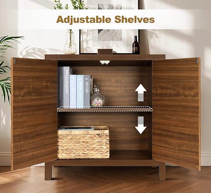 ZYBT Fluted Sideboard Buffet Cabinet, Mid Century Modern Accent Cabinet with 2 Doors and Adjustable Shelf, Storage Cupboard Credenza Console Table for Living Kitchen Dining Room Hallway