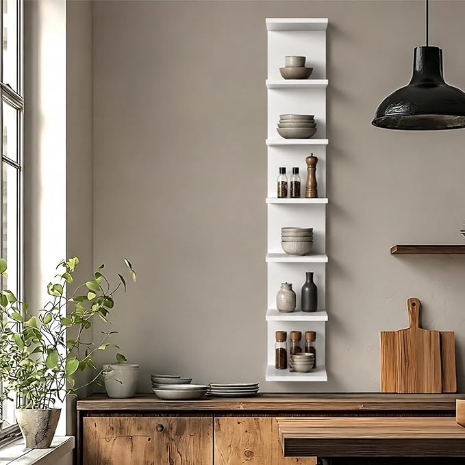 Homaterial 7 Tier Floating Shelf for Wall - Simple Display Shelf for Small Spaces, Decorative Hanging Shelf for Room Decor, Entryway, Dressing Room, Bedroom and Bathroom，White