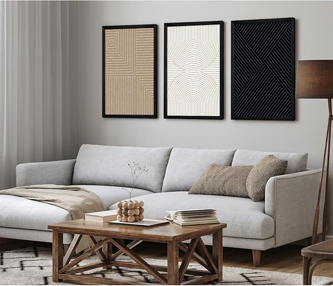 Abstract Modern Wall Decor Art Set of 3 Boho Neutral Canvas Wall Art Beige Minimalist Line Wall Art Decor Brown Black Art Modern Abstract Prints Pictures for Living Room Bedroom 24x36 Inch Framed