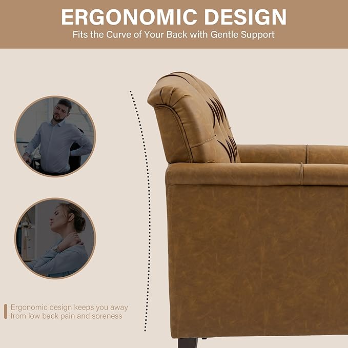 Lumibee Faux Leather Accent Chairs Set of 4, Upholstered Armchairs with Nailhead Trims & Wood Legs for Living Room, Bedroom, Contemporary Comfy Club Chairs for Office-Camel
