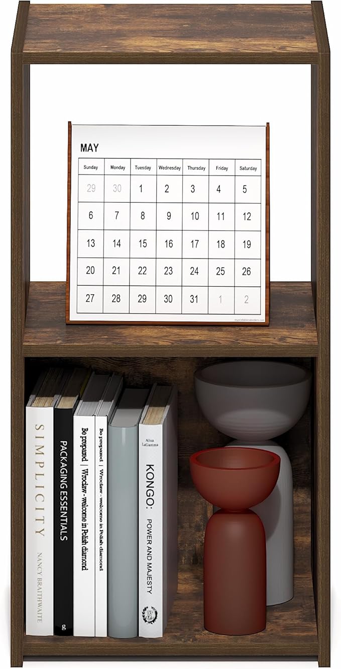 Furinno PELLI Book Shelf, 2-Cube Bookshelf with Open & Closed Back Cubes, 2 x 1 Storage Organizer Cabinet, 12.2 x 11.6 x 24.2, for Living Room, Bedroom, Home Office, Amber Pine