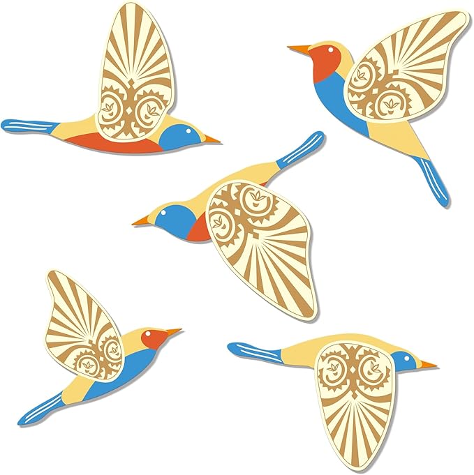 KOYILTD 5 Piece Bird Wood Wall Sculptures Wooden Wall Art Decor Scandinavian Home Decorations Flying Bird Wall Decor Farmhouse Wall Art for Home Living Room Bathroom Dining Room (Multicolor)