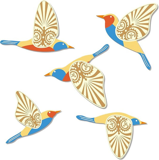 KOYILTD 5 Piece Bird Wood Wall Sculptures Wooden Wall Art Decor Scandinavian Home Decorations Flying Bird Wall Decor Farmhouse Wall Art for Home Living Room Bathroom Dining Room (Multicolor)