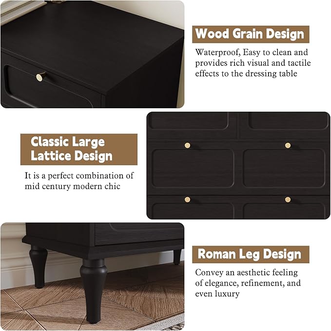 ARTPOWER 5 Drawers Dresser for Bedroom, 40" Tall Wood Mid Century Modern Chest of Drawers, Closet Clothes Storage Organizer for Living Room, Hallway, Entryway, Black