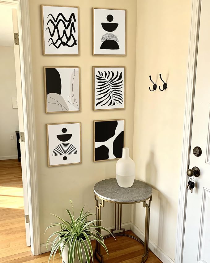 Drsoum Abstract Boho Wall Art Minimalist Geometric Framed Boho Room Decor Black Line Art Mid Century Modern Prints Bohemian Living Room Bedroom Ready to Hang 11x14inx6pcs (Black Framed)