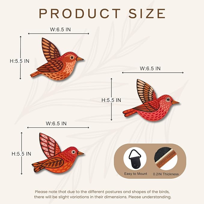 ARTINRENAISS Wooden Flying Birds Wall Decor, Scandinavian Rustic Wall Art Set Housewarming Gifts, 6 Pack Boho Birds Hanging Sign for Living Room, Bedroom, Kitchen