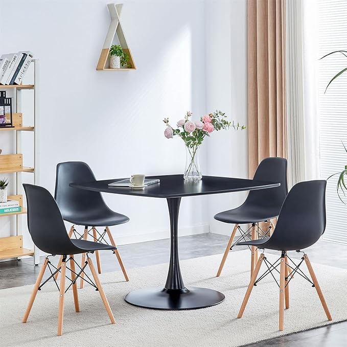 42 Inch Black Square Dining Table for 4-6 Person,Mid-Century Black Tulip Table Kitchen Dining Table with MDF Tabletop and Pedestal Base for Home Kitchen