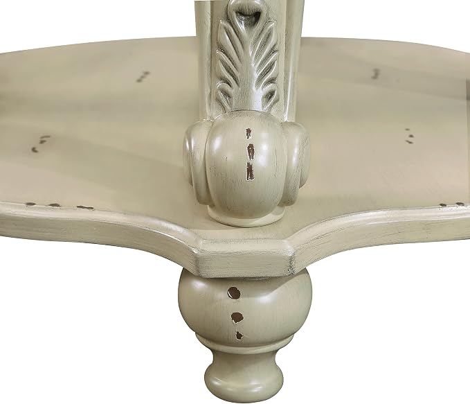 JIJIWANG Retro Oval End Table with Buttom Shelf for Small Space Solid Wood Round Sofa Table with Antique Carved Legs, Beige