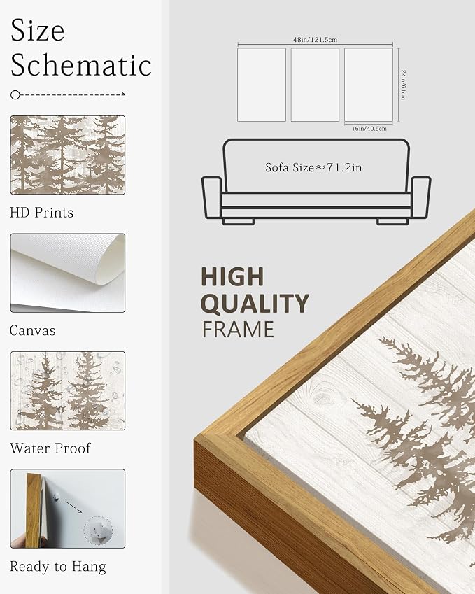 KUVIOKE Foggy Misty Pine Tree Framed Wall Art Watercolor Nature Abstract Forests Wall Decor Rustic Minimalist Painting for Bedroom Dining Room 16x24in (Natural Framed)