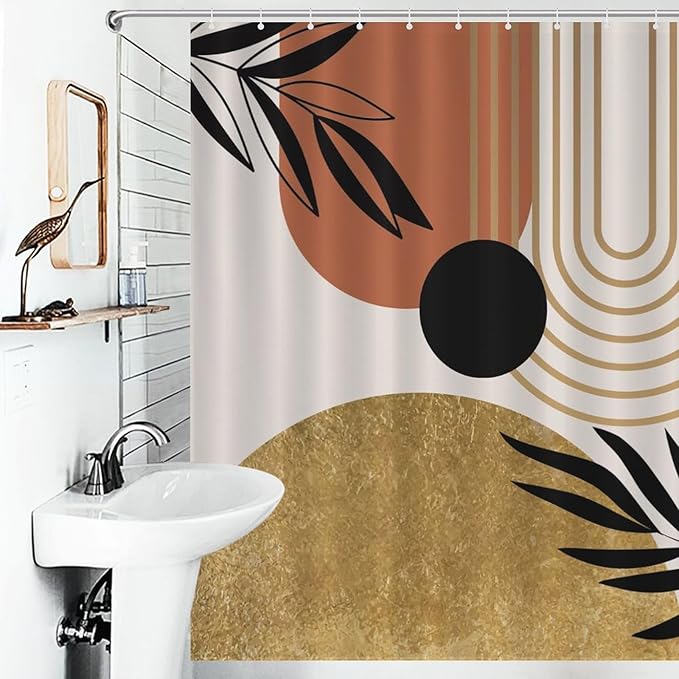 Boho Mid Century Shower Curtain,Modern Minimalist Abstract Bohemian Geometric Retro Bathroom Curtain Polyester Waterproof Fabric Decor 66x72in（168x183cm）