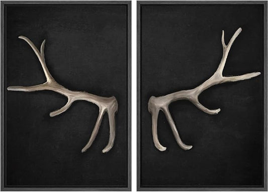 MUDECOR Framed Canvas Print Wall Art Rustic Antler Minimalist Antler Illustrations Modern Art Decorative Bohemian Colorful Chic for Living Room, Bedroom, Office - 24"x36"x2 Black